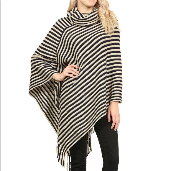 ✨Boho Navy Fringe Poncho✨ - Picture 2 of 4